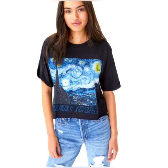 Abstract Art Tee, Black, Van Gogh Starry Night, S - Picture 2 of 6